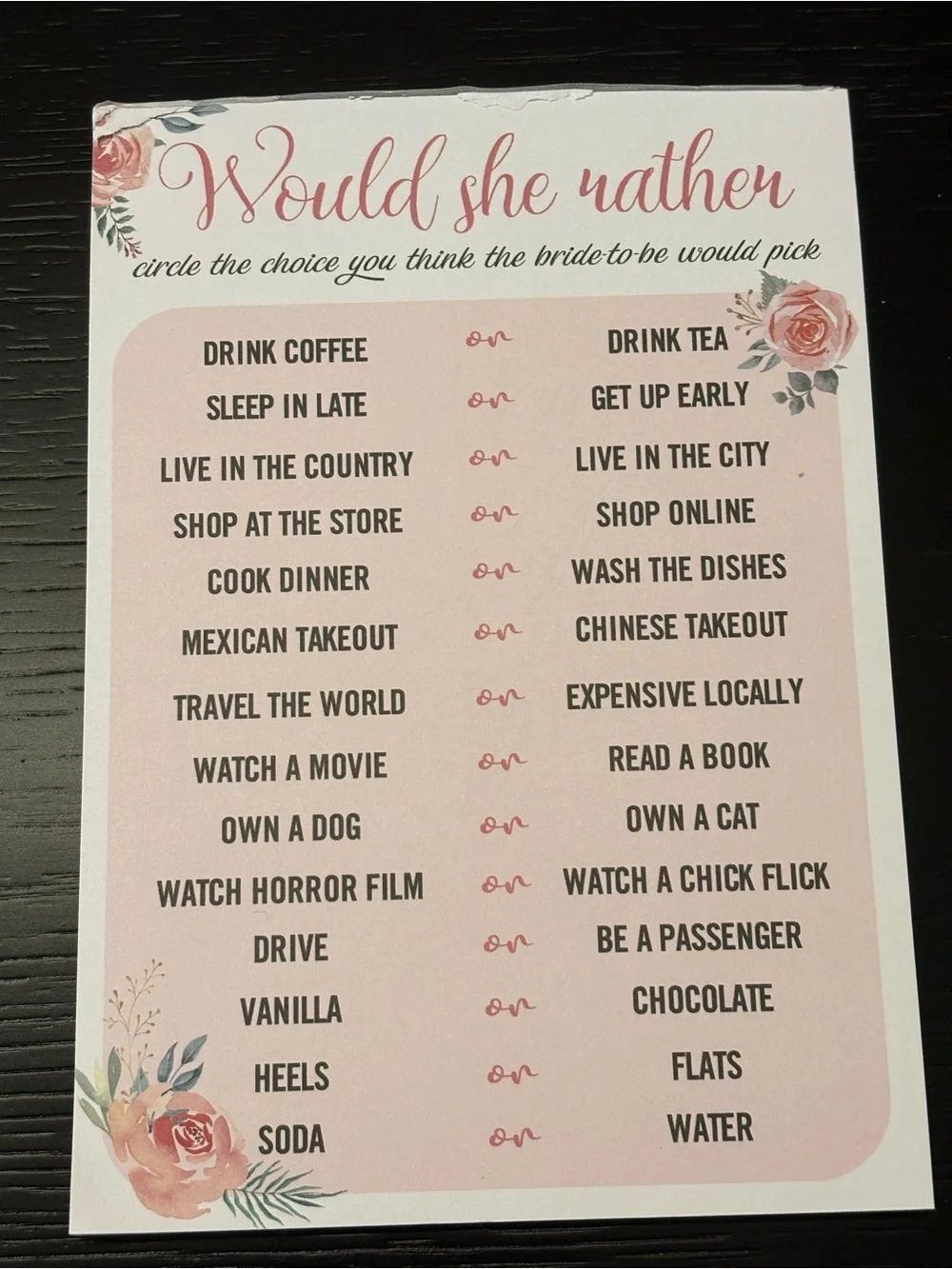 Bridal Shower Game Pack - Pink Roses